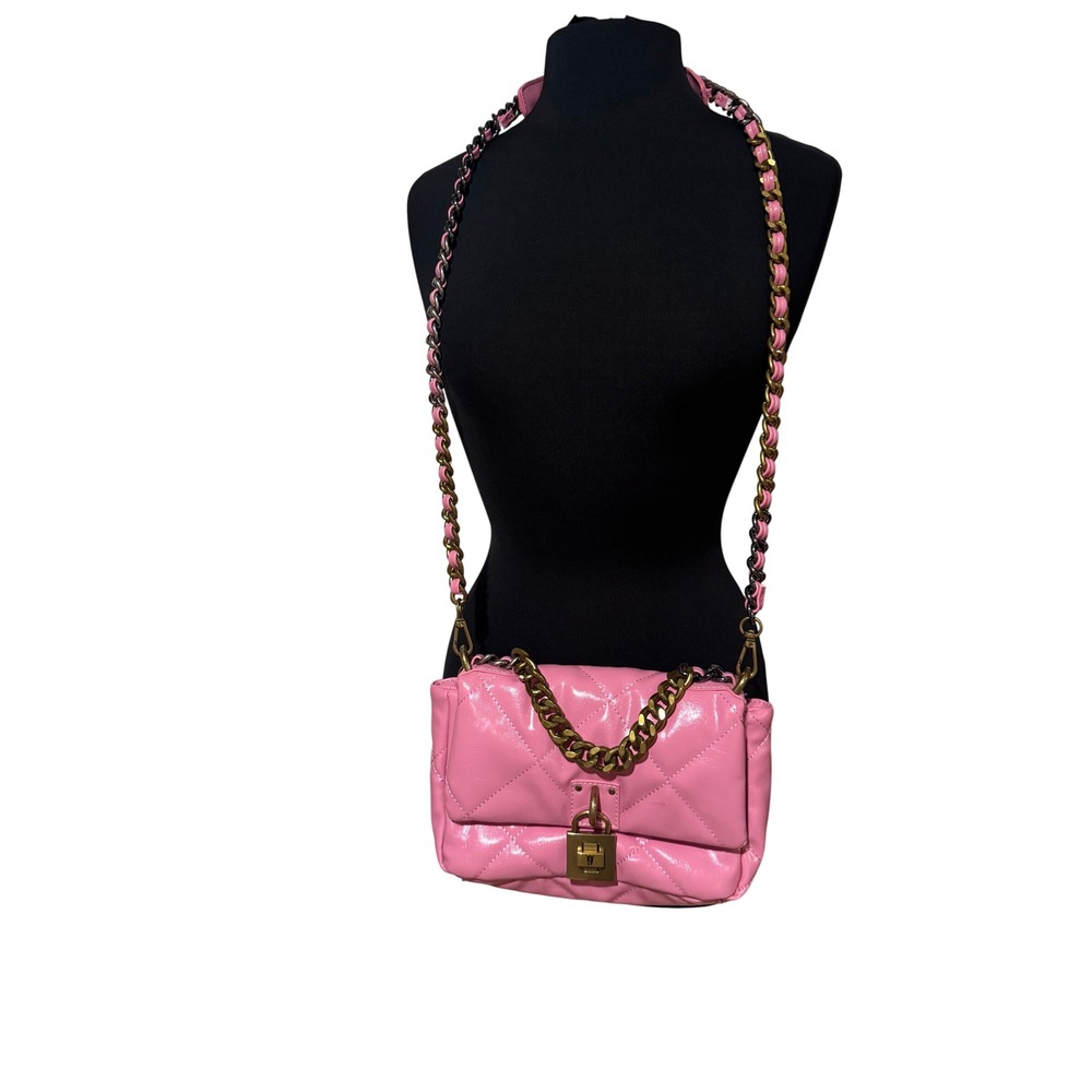 Steve Madden‎ Pink Quilted Faux Leather Lock Shoulder Chain Crossbody Bag